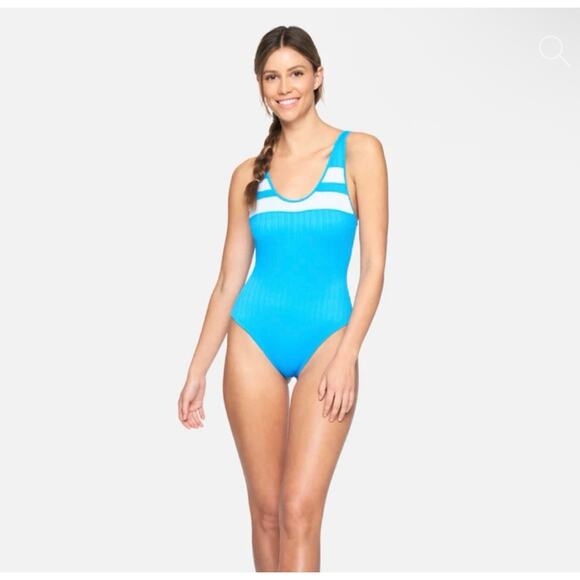 Hurley Womens Rib Logo Block Party One Piece Swimsuit Bodysuit Blue Cheeky S - Picture 1 of 10